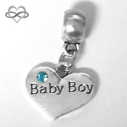 Baby Boy Hartje voor Geboorte Zoon Jongen - hangende bedel voor bedelarmband van Pandora Trollbeads enz. 