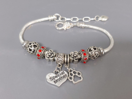 Special Mother armband in Pandora Style met 2 stoppers en tekst Hart naar keuze. Armband voor mama dochter oma zus tante vriendin enz.