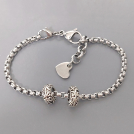 Spacer bedel 'Swirl Design' voor 2,8mm-4,5mm - verzilverde stopper voor bedelarmband Pandora Trollbeads enz.