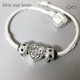 Pandora-Style armband BEST MOM - Beste Mama - met CZ Kristal - Moederdag Geboorte cadeau