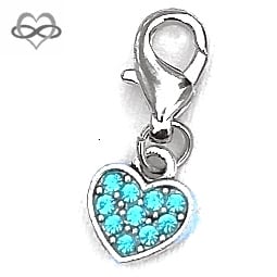 Hartje   Turkoois CZ Kristal -2-zijdig stras - Clip-On Charm bedel hanger