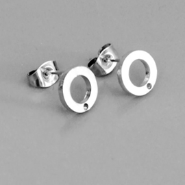 Oorstekers Oorstud 'Cirkel' (per paar) met stoppers - Zilver RVS Stainless Steel - DIY