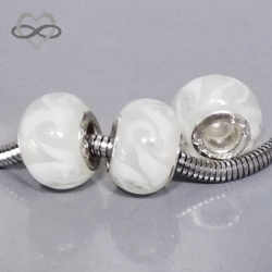 WIT Murano Lampwork Glasbedel - Melkwit Pandora Style bedel