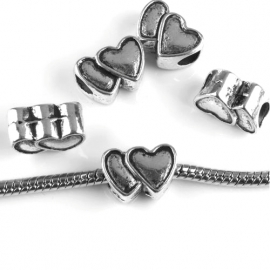 Hartjes Dubbel Hart (symbool voor liefde & trouw) - 4mm gat - Pandora Style