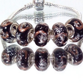 ZWART GOLD DUST Murano Lampwork Glasbedel Pandora Style bedel
