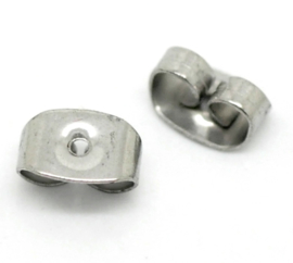 Oorbelstoppers 6x4mm (6 Stuks) dikte 0.5 mm - Zilver RVS Stainless Steel - allergievrij
