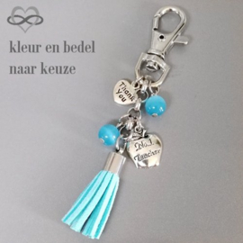 TEACHER no.1 - vrolijke Clip-On Tashanger Sleutelhanger - Geluk Wens cadeautje kado