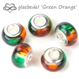 GROEN ORANJE Murano Glasbedel  Pandora Style bedel