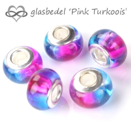 TURKOOIS ROZE Murano Glasbedel Pandora Style bedel