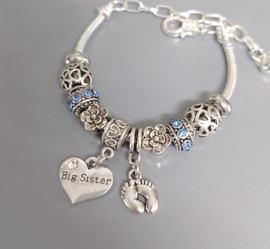Zussen armband voor Grote zus. Big Sister in Pandora Style - Cadeau voor zussen in 8 kleuren.
