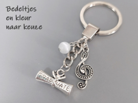 GRADUATE Muziek G-Sleutel - Geslaagd examen muziek cadeau kado - Sleutelhanger