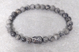 Boeddha armband met JASPIS GRIJS natuursteen edelsteen - RVS Buddha armband
