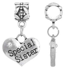 Hartje voor Speciale Zus hangende bedel voor bedelarmband van Pandora Trollbeads enz. Special Sister