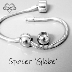 Spacer bedel 'Globe RVS' voor 3mm-4,2mm - stopper voor bedelarmband Pandora Trollbeads enz.