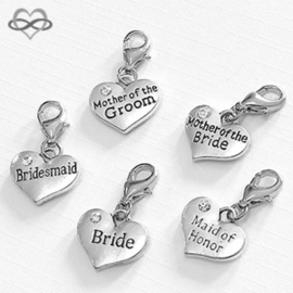 BRUILOFT - Bruidsmeisje Getuigen Moeder van de Bruid Bruidegom - Clip-On Charm bedel hanger Dangle