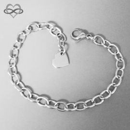 Schakelarmband met hartje voor Clip-On bedels - maat 16-22cm - van allergievrij staal, verkleurt niet
