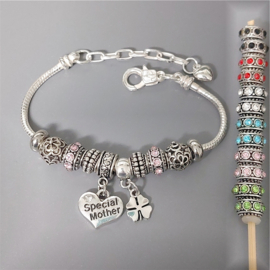 Pandora Style Mama armband met 2 stoppers en tekst Hart naar keuze. Armband voor mama dochter zus tante vriendin enz.