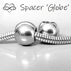 Spacer bedel 'Globe RVS' voor 3mm-4,2mm - stopper voor bedelarmband Pandora Trollbeads enz.