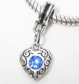 Geboortesteen December met Topaas Blauw CZ Kristal Hartje - Pandora Style Charm bedel Dangle.