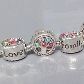 Levensboom Family Love CZ kristal - 2-zijdig - Tree of Life - bedel voor bedelarmband van Pandora Trollbeads enz.