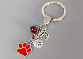 HONDEN POOTJE sleutelhanger ROOD - cadeau Dierenliefhebber Dierenpension Kennel Cattery