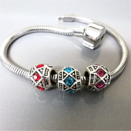 Charm bedel - Roze CZ Kristal 'Diamond' 11mm Pandora Style