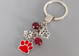 HONDEN POOTJE sleutelhanger ROOD - cadeau Dierenliefhebber Dierenpension Kennel Cattery