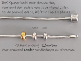 Spacer bedel ' Century RVS ' voor 2,5-3,0mm - stopper voor bedelarmband Pandora Trollbeads enz.