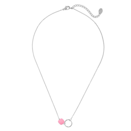 Ketting steen roze zilver