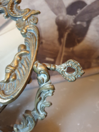 Antiek koperen tafel spiegel putti engel