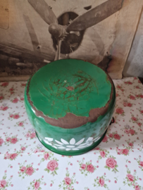 Groen emaille pot bloemen