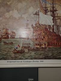 Oude linnen schoolplaat krijgsraad voor de vierdaagse 1666