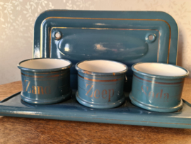 Petrol blauw emaille zand zeep soda