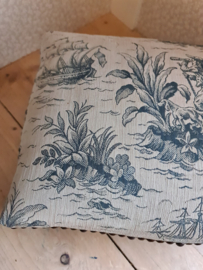 Oud voetenbankje toile de jouy stof