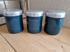 Petrol blauw emaille koffie thee suiker bussen