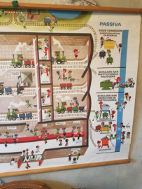 Oude nostalgische linnen schoolplaat de bank