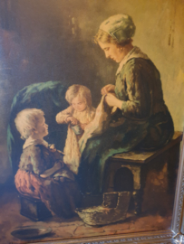 Antiek houten barok lijst moeder met kinderen