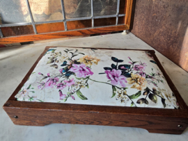 Oud eiken voetenbankje brocante rozen