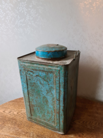 Oud blauw blikken vensterblik vitrine