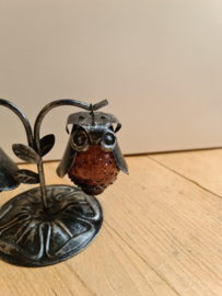 Vintage glazen peper en zout stel uil