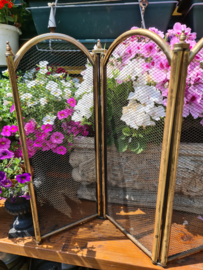 Oude brocante haardscherm met gaas