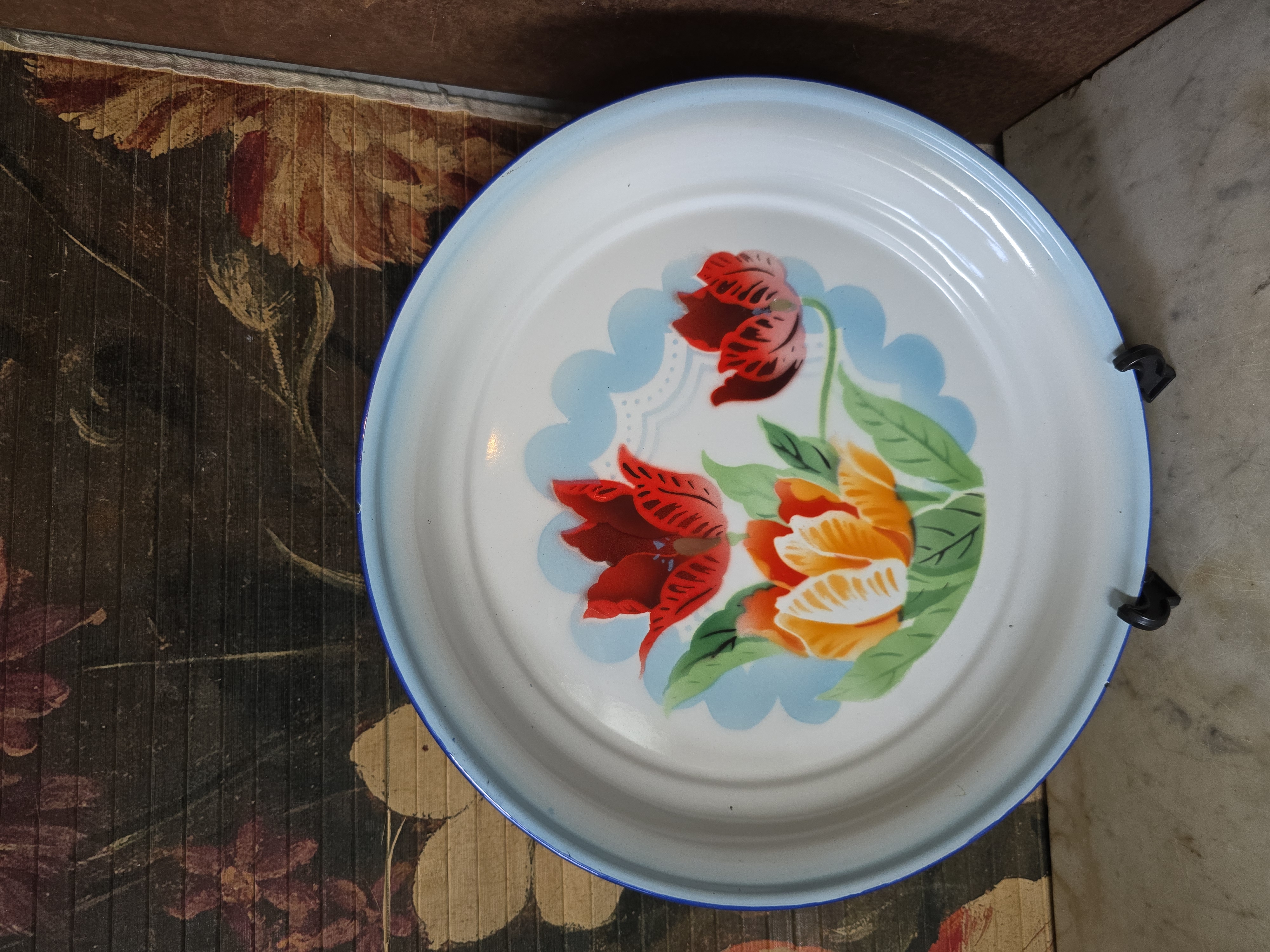 Emaille dienblad bloemen