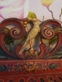 Antiek houten hindeloopen rood floraal vogel lepelrekje