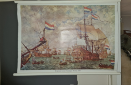 Oude linnen schoolplaat krijgsraad voor de vierdaagse 1666