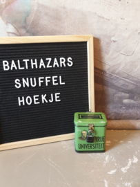 Oud groen blikken collectebusje vrije universiteit