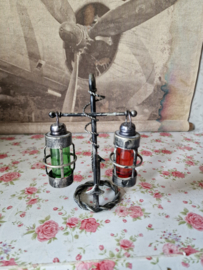 Vintage glazen peper en zout stel anker