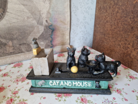 Gietijzeren spaarpot cat and mouse
