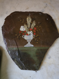 Schilderijtje op leisteen boeket bloemen