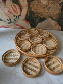 Vintage bamboe dienblad met onderzetters