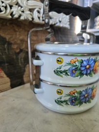 Emaille rantang etensdrager bloemen